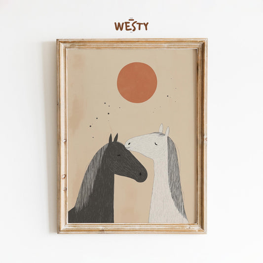 Horse Love Print – Minimal Desert Romance Wall Art