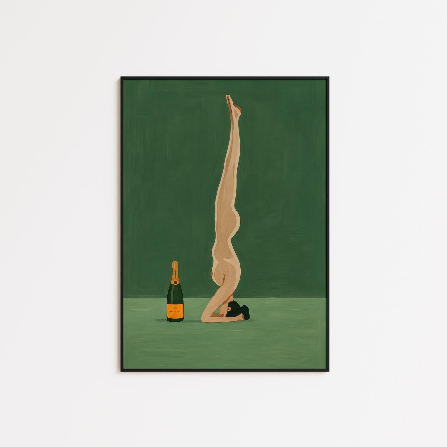 Champagne Yoga Wall Art – Nude Yoga Print Retro Nude Decor Poster