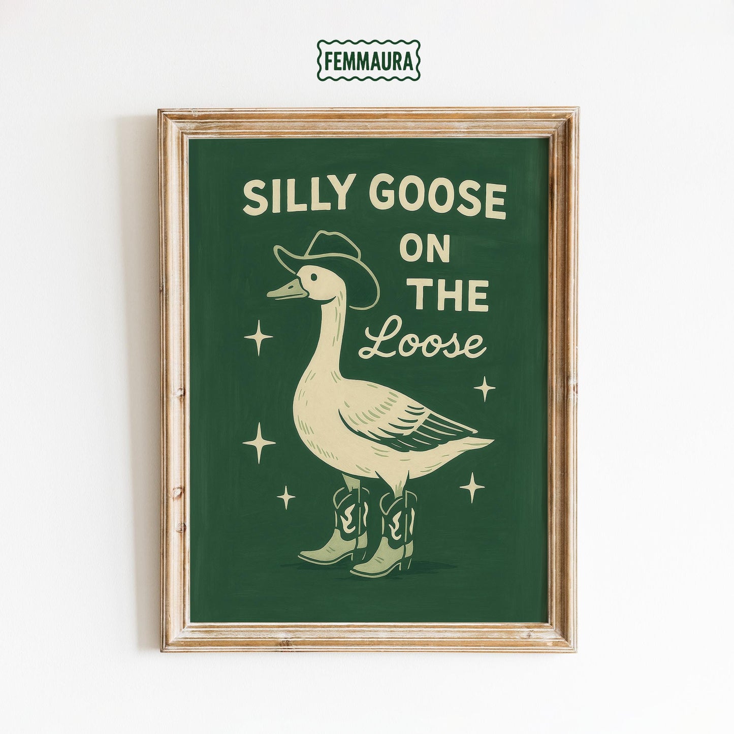 Quirky Retro Wall Art – Playful Goose Print With Vintage Green Poster