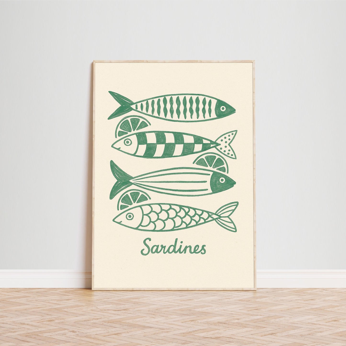 Sardines Poster – Retro Kitchen Wall Art in Green