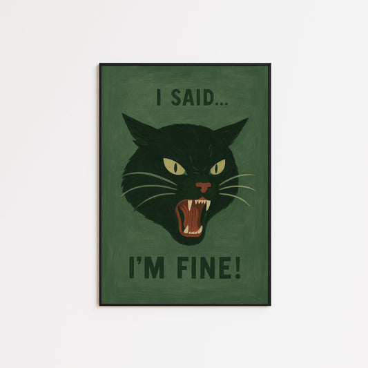 Angry Black Cat Poster – Dark Humor Wall Art | Expressive Gouache Print