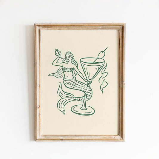 Mermaid Martini Poster – Retro Cocktail Bar Wall Art