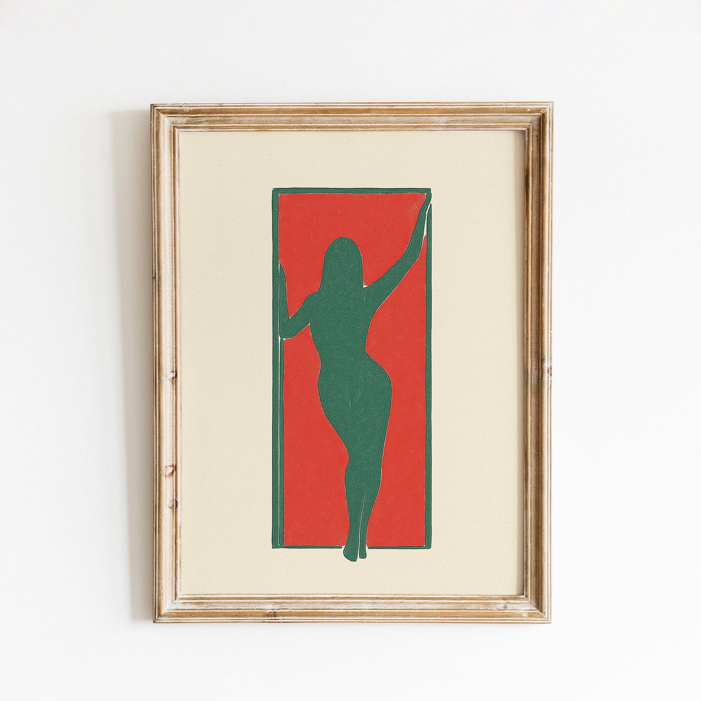 Minimal Female Silhouette Poster – Bold Abstract Wall Art, Red & Green Modern Print