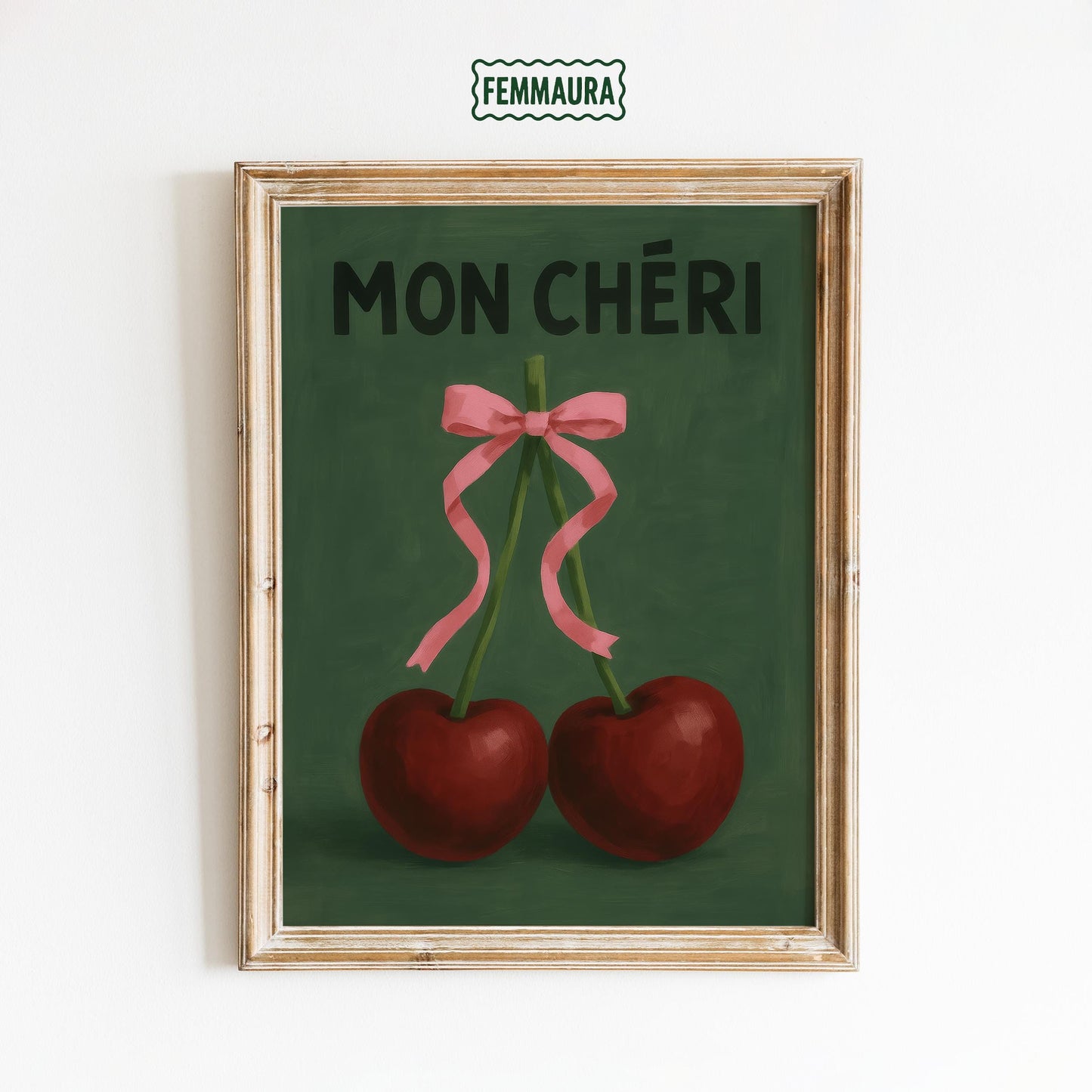 Cherry Art Print – Romantic French Phrase With Bold Cherries | Parisian Chic Wall Decor