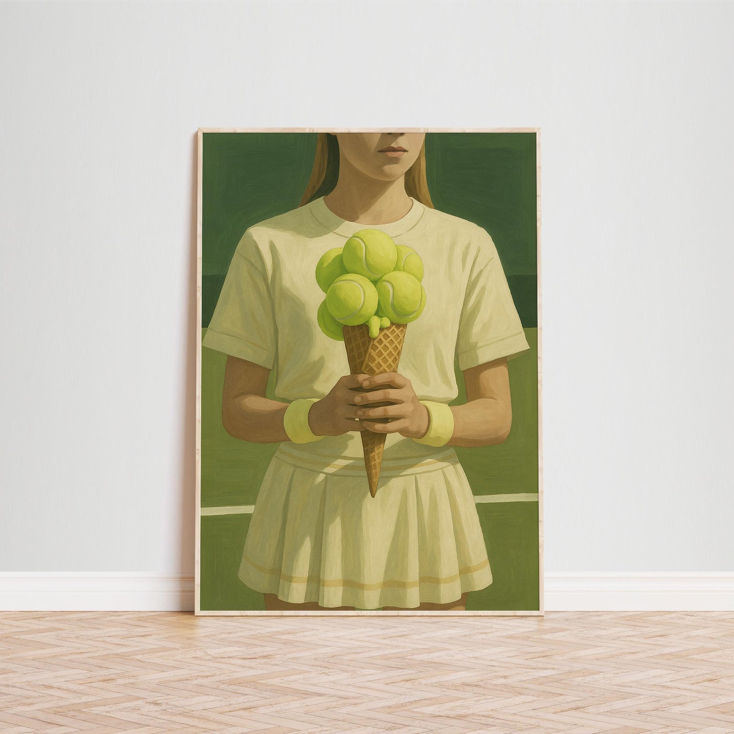 Tennis Ice Cream Poster – Surreal Sports Wall Art With Muted Green Retro Flair