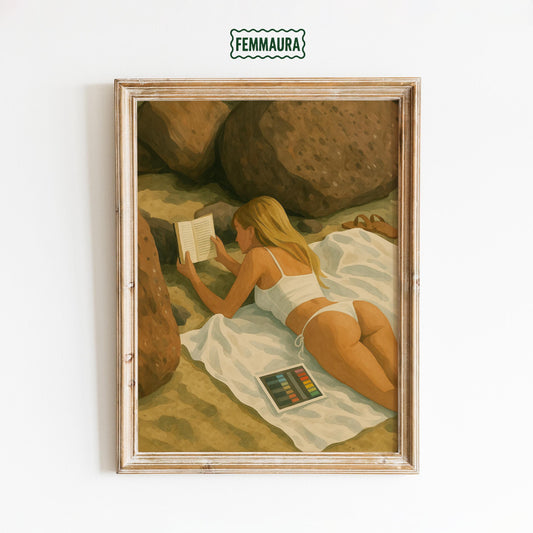 Beach Reading Poster – Retro Summer Wall Art | Feminine Cozy Decor