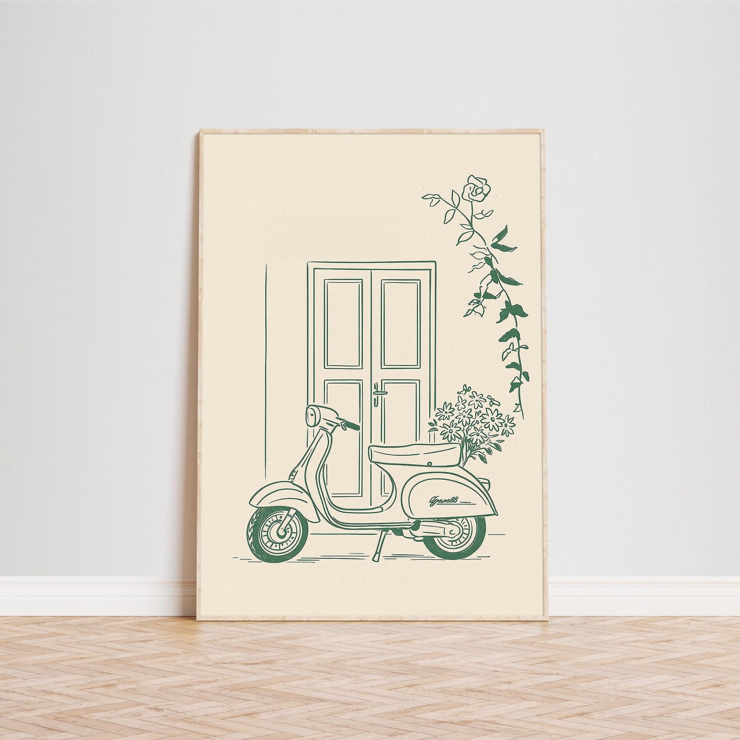 Green scooter Poster – Minimal Italian Scooter Art Print