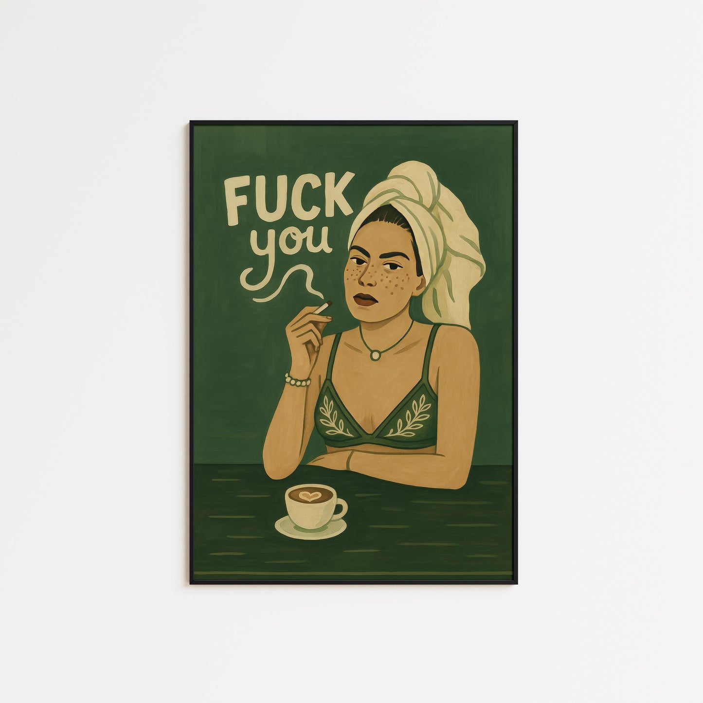 Bold Feminine Poster – Retro Wall Art With Coffee Smoking Attitude & Dark Feminine Energy