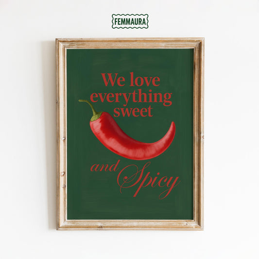 Retro Kitchen Poster – Vintage Kitchen Art With Sweet and Spicy Chili Pepper Print