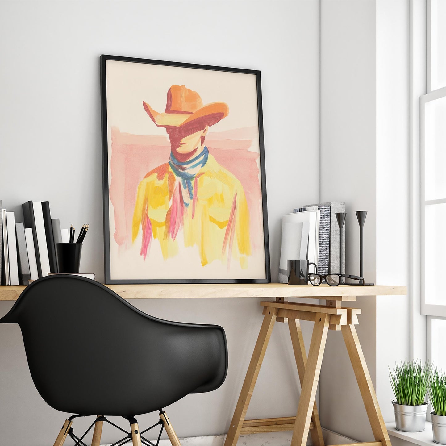 Colorful Cowboy Portrait – Western Abstract Wall Art