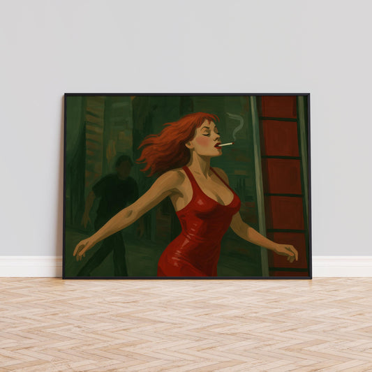 Femme Fatale Art – Cinematic Wall Art Featuring Red Dress Poster