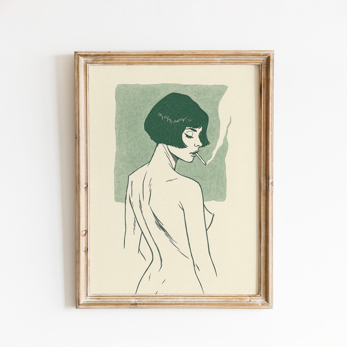 Smoky Woman Minimalist Poster – Elegant Line Art Print, French Retro Wall Decor