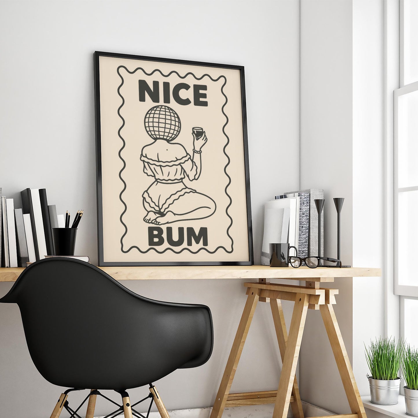 Funny Disco Ball Poster – Cheeky Femme Art Print | Minimalist Line Art Wall Decor