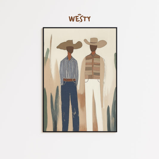 Cowboy Couple Print – Modern Minimal Western Wall Art