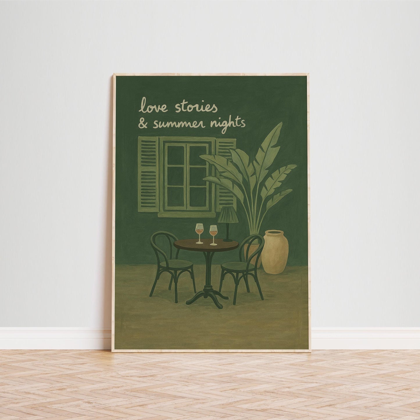 Romantic Cafe Wall Art – Olive Green Vintage Print With Hand Lettered Art