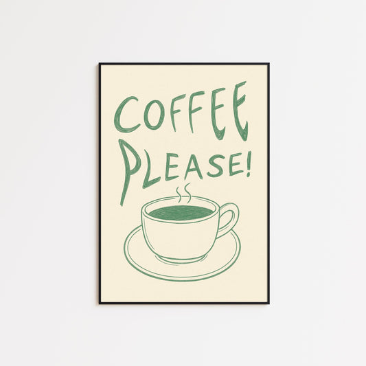 Coffee Please Poster – Minimalist Kitchen Wall Art, Retro Coffee Print