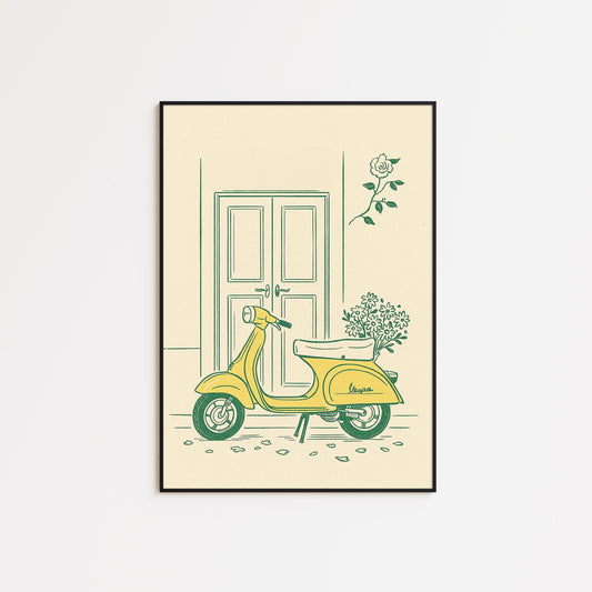 Yellow scooter Poster – Vintage Italian Scooter Art Print