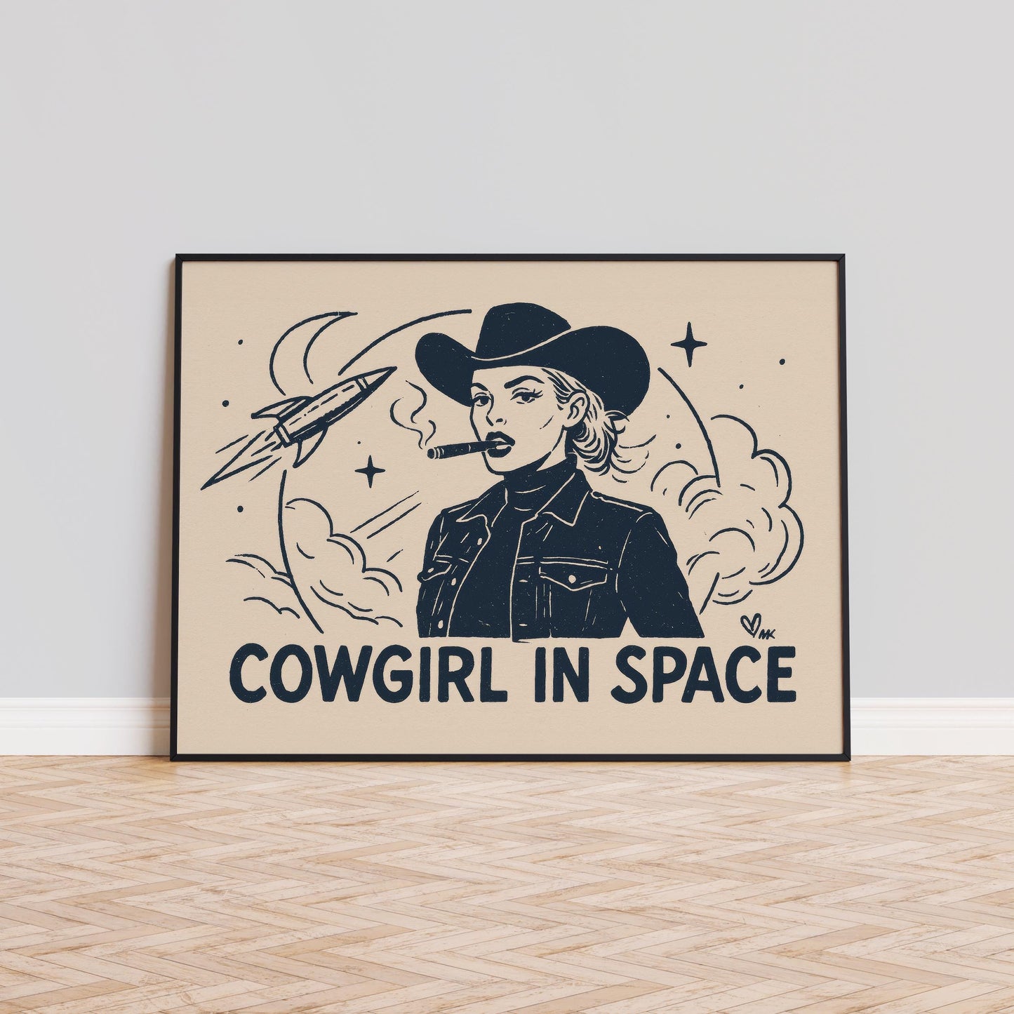 Retro Western Sci-Fi Poster – Space Cowgirl Digital Download Art Print