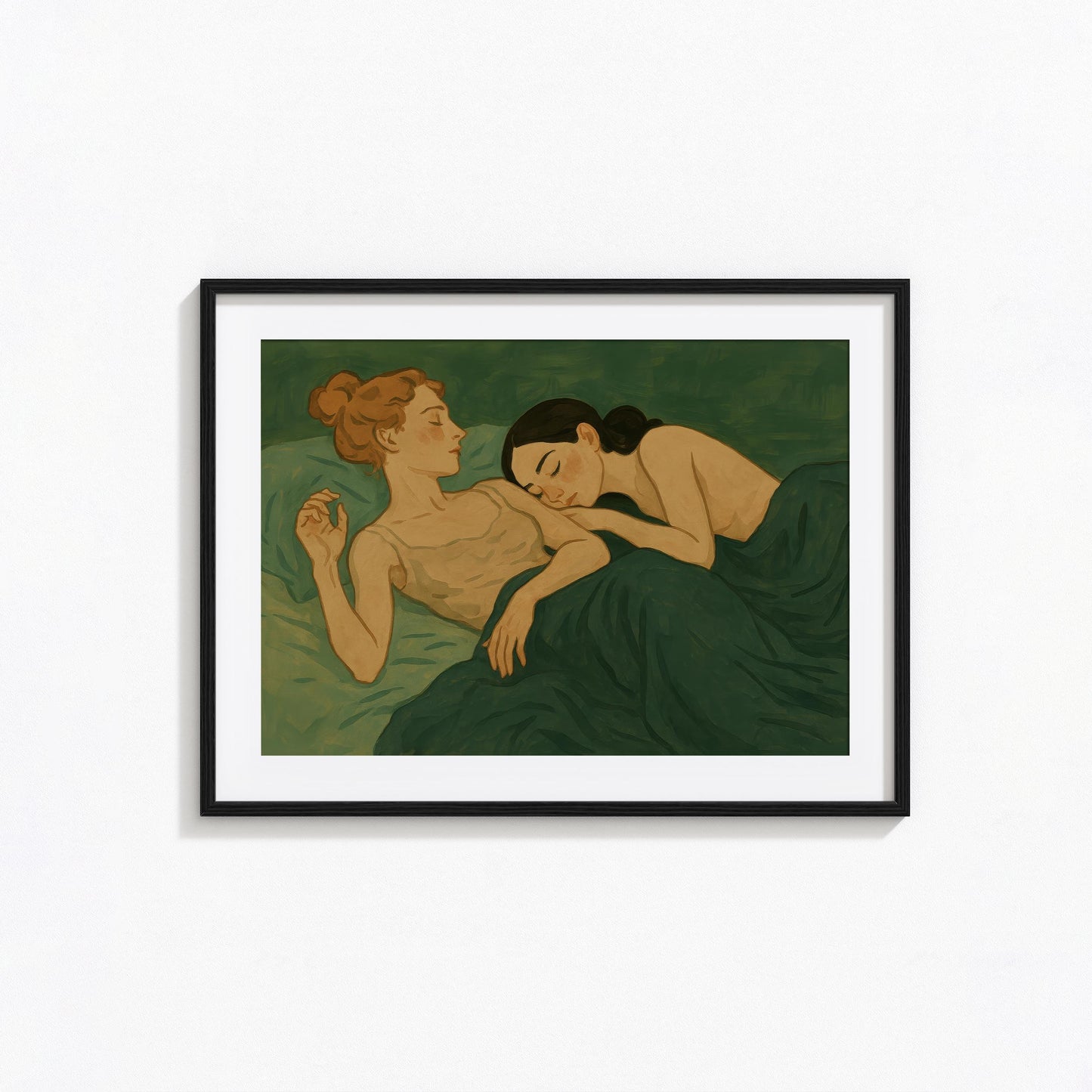 Sapphic Romance Art – Soft Lesbian Couple Print | Intimate Lovers Artwork