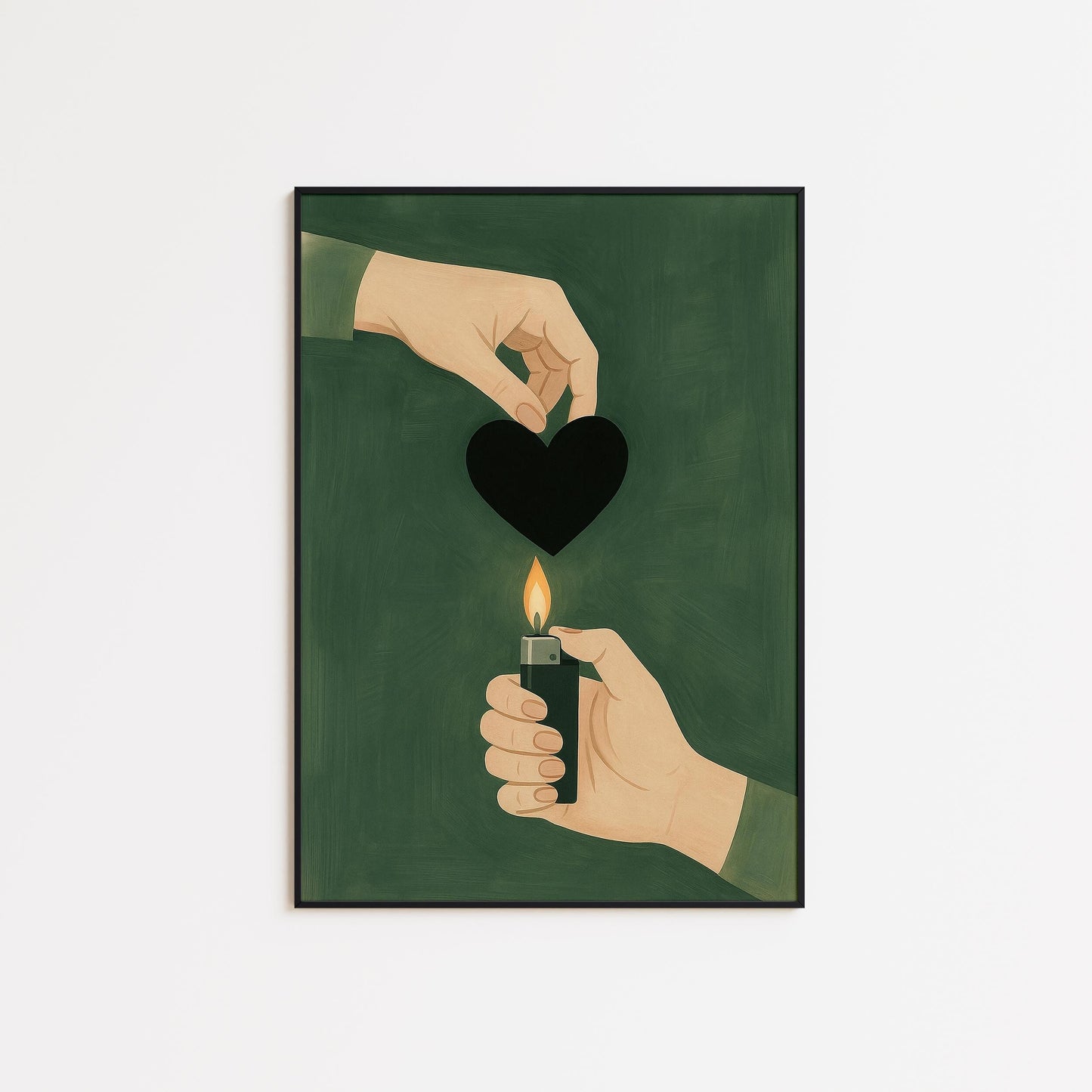 Burning Heart Poster – Moody Retro Wall Art With Symbolic Flame Design