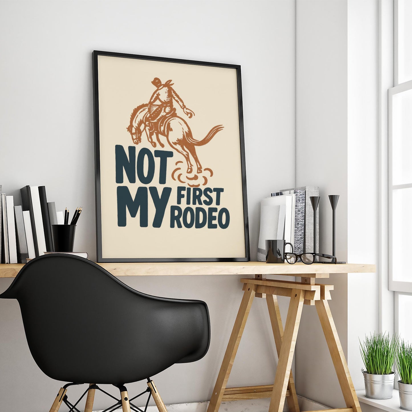 Not My First Rodeo Poster – Western Bucking Horse Wall Art Print