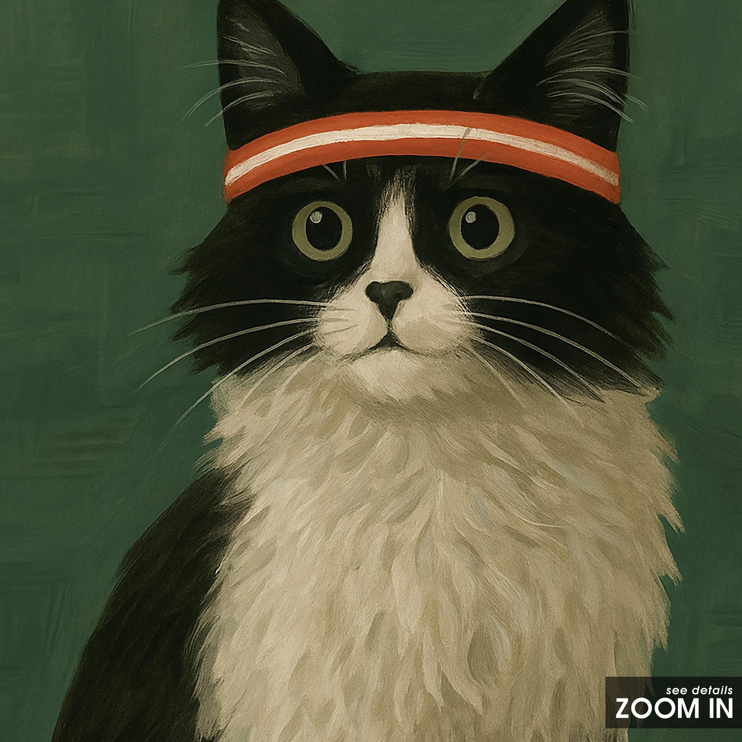 Tennis Cat Poster – Playful Gouache Cat Illustration | Vintage Sports Wall Art