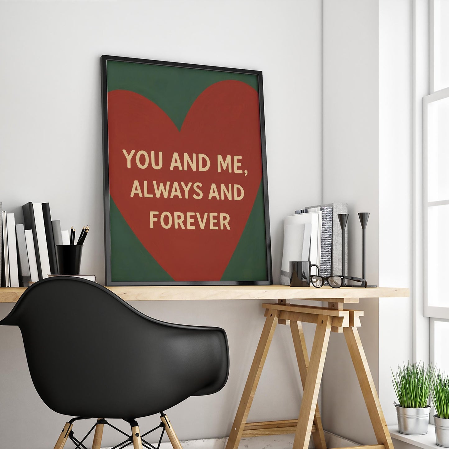 Romantic Wall Art – Minimalist Love Quote Print With Red Heart Artwork