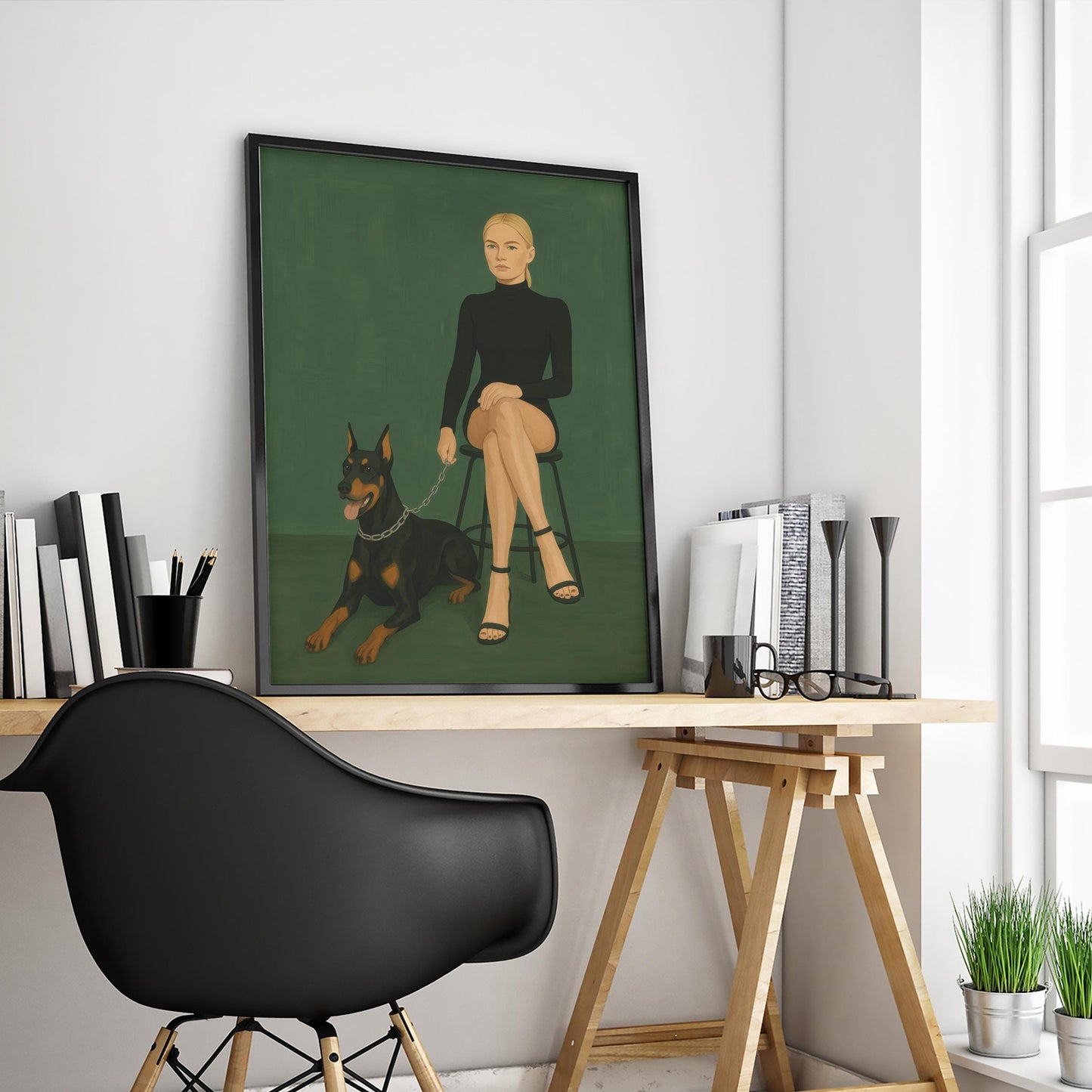 Dark Feminine Power Art – Woman With Doberman Print | Gothic Wall Decor
