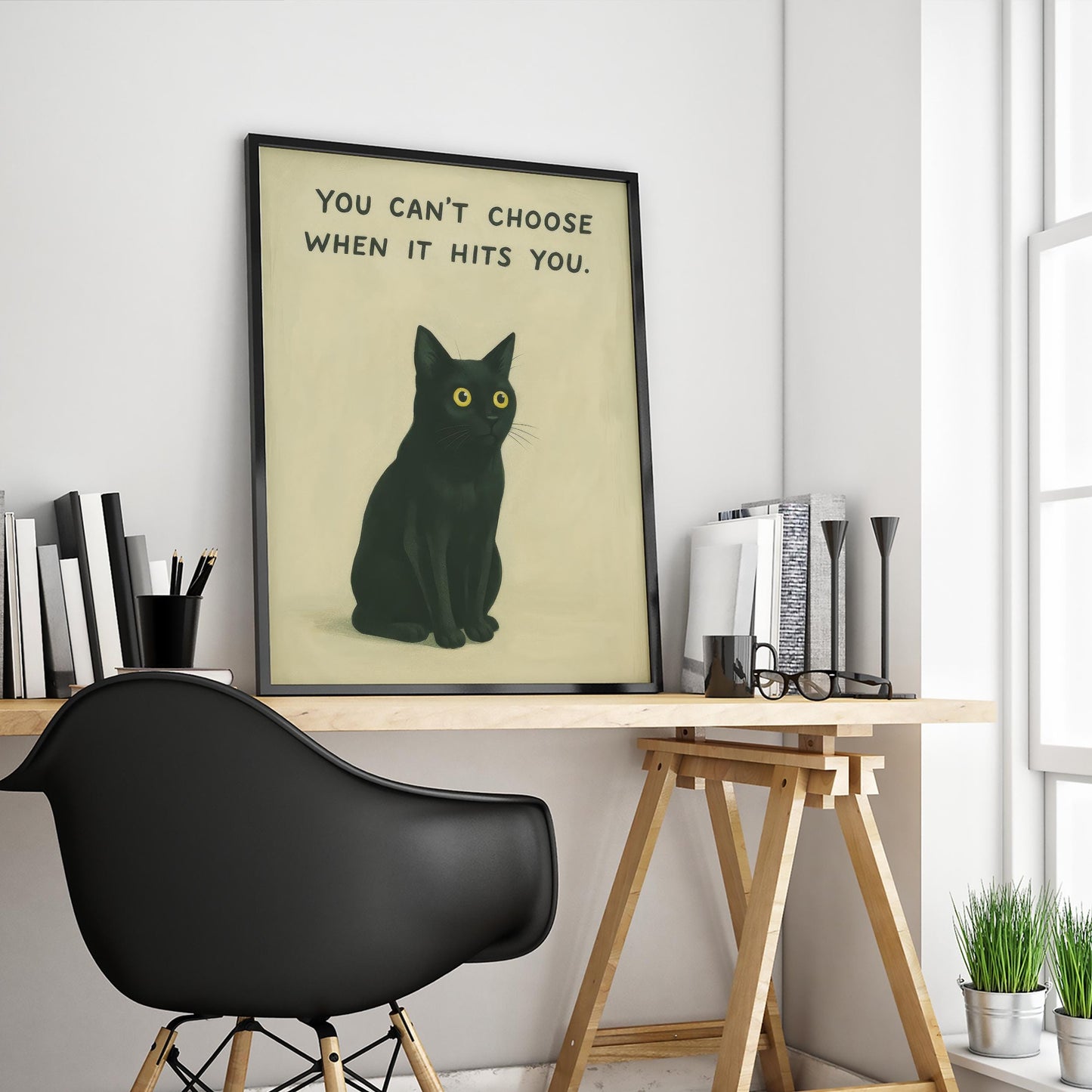 Minimalist Black Cat Poster – Emotional Quote Art | Cozy Scandinavian Wall Decor