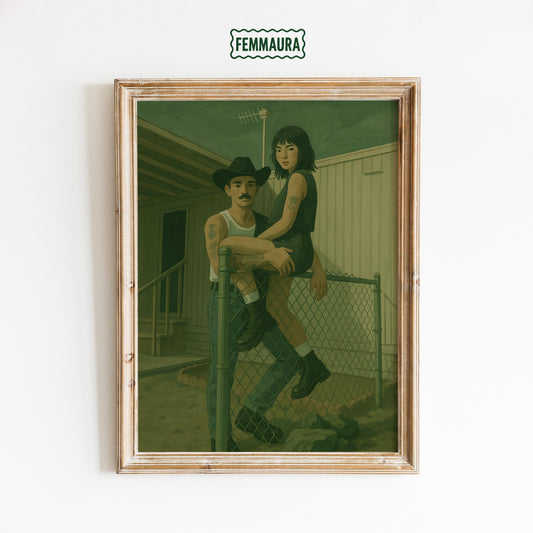 Western Couple Poster – Vintage Americana Wall Art | Rustic Love & Cowboy Decor Print