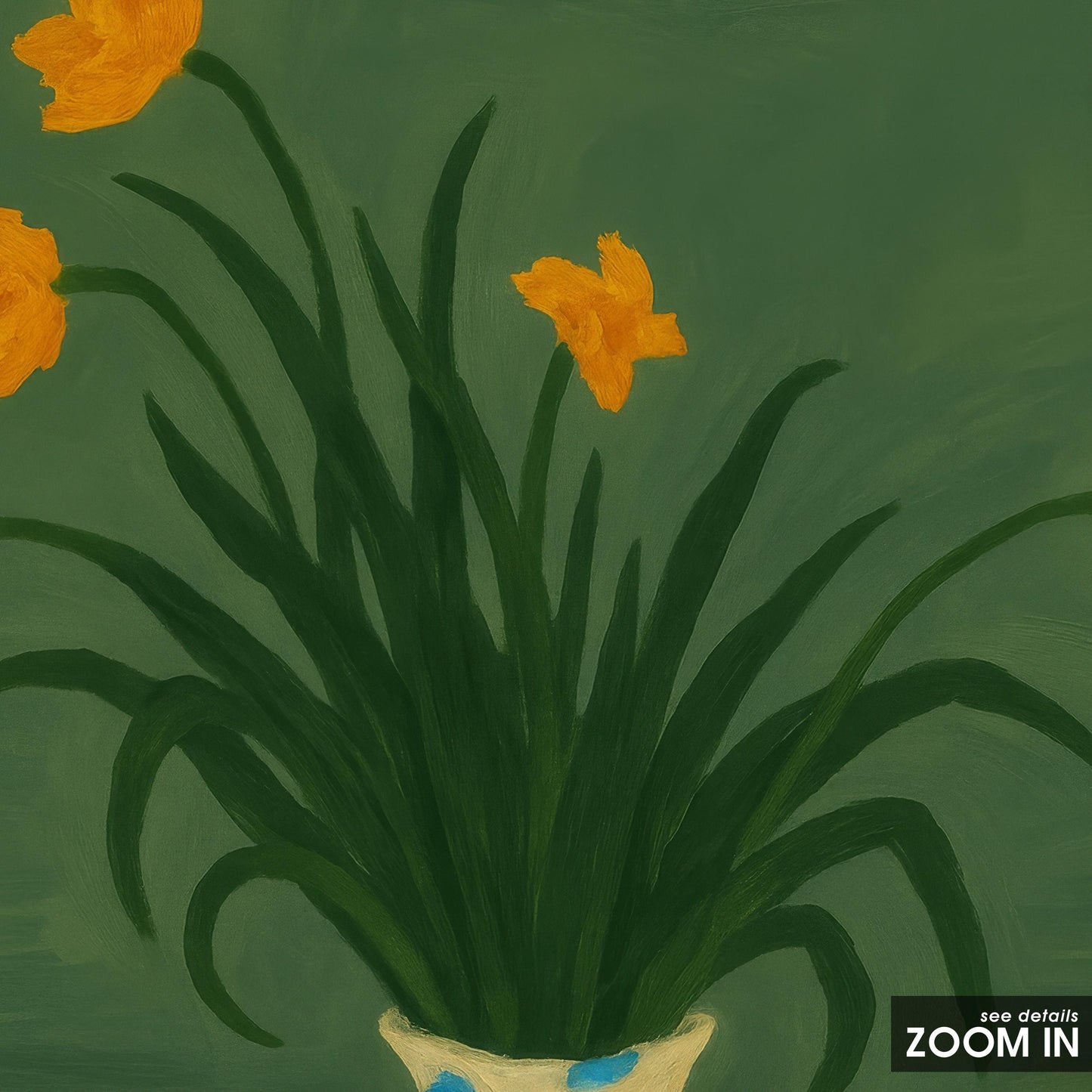 Yellow Tulips Wall Art – Playful Floral Bouquet in Blue Dot Vase Print