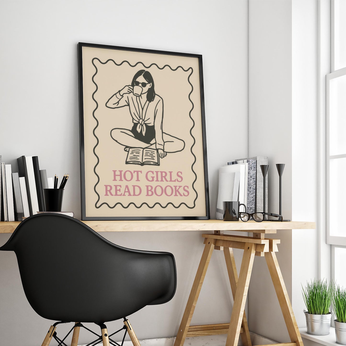 Feminist Bookish Wall Art – Retro Reading Poster for Smart Girl Decor