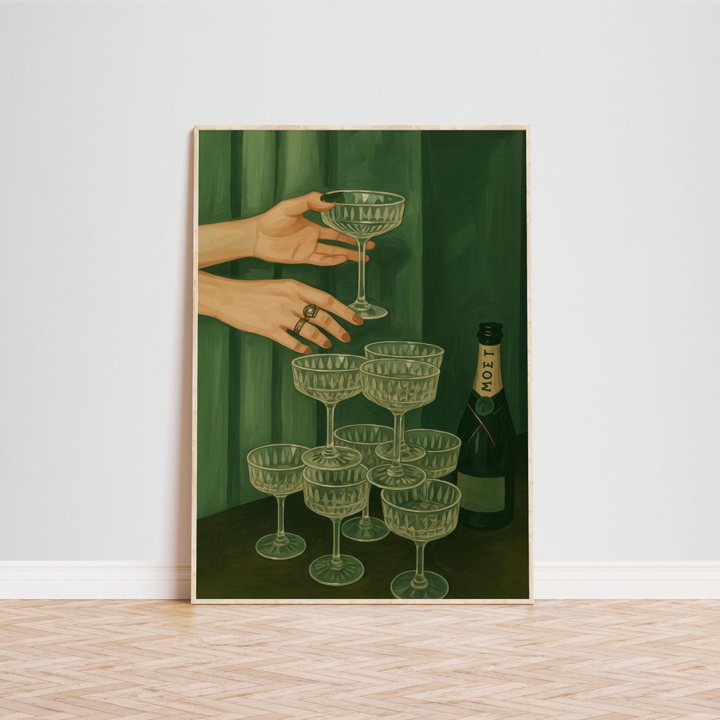 Champagne Glass Poster – Feminine Bar Art with Moët Bottle | Luxe Party Print