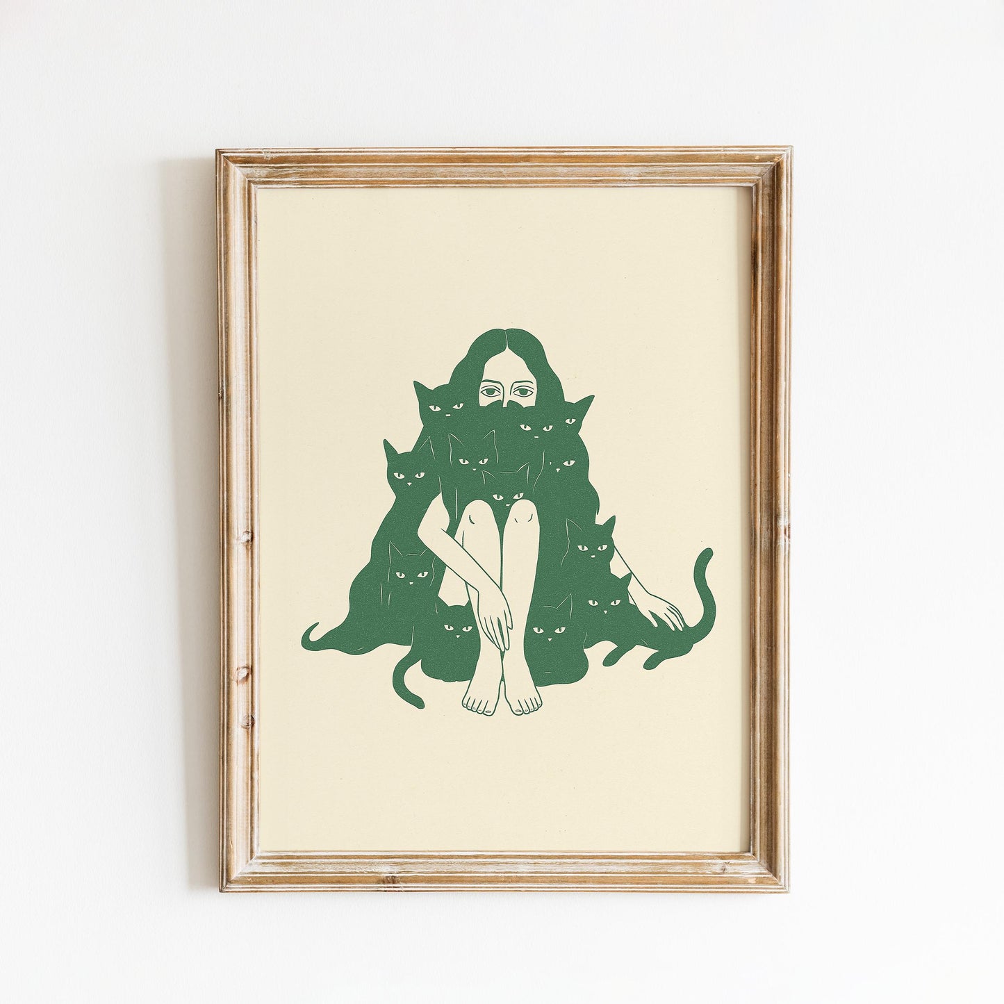 Woman with Cats Poster – Minimal Surreal Line Art Print, Femmaura Bold Series