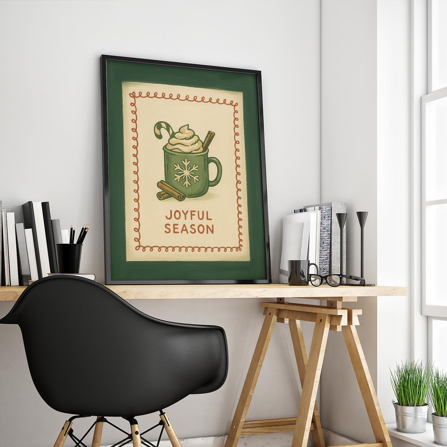 Retro Christmas Poster – Cozy Holiday Wall Art With Warm Cocoa Illustration