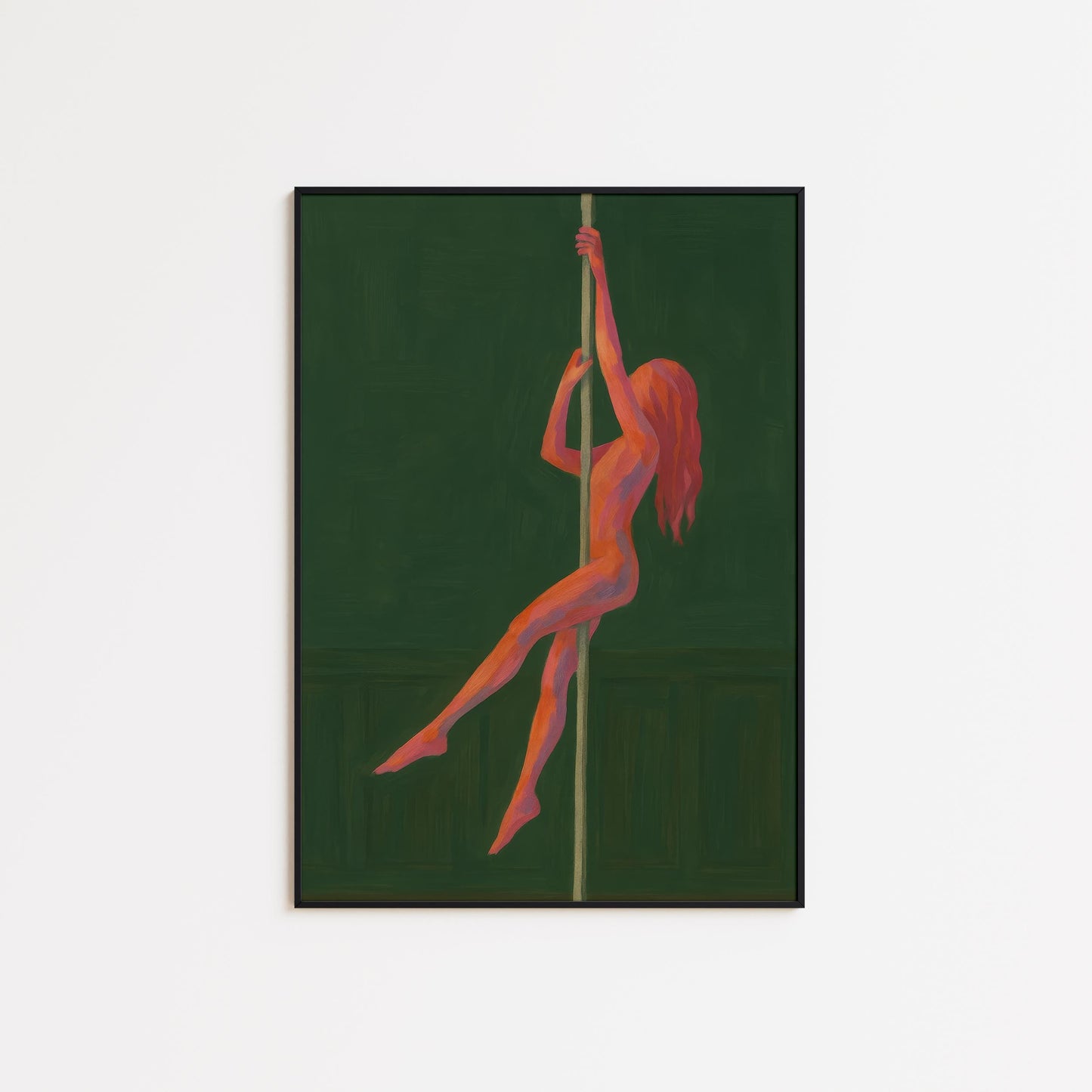Pole Dancer Art Print – Minimalist Retro Nude Illustration | Bold Green Wall Decor