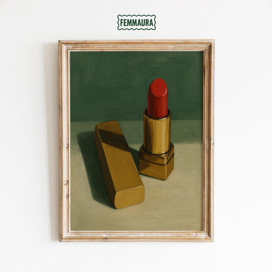 Red Lipstick Art Print – Minimal Retro Glam Makeup Wall Decor Poster