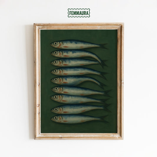 Dark Sardine Poster – Rustic Coastal Kitchen Print | Nautical Wall Decor