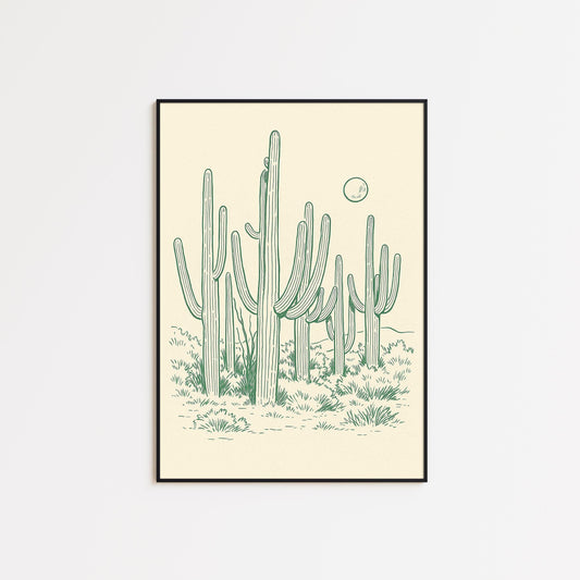 Desert Cactus Poster – Minimal Western Line Art Print, Femmaura Bold Series