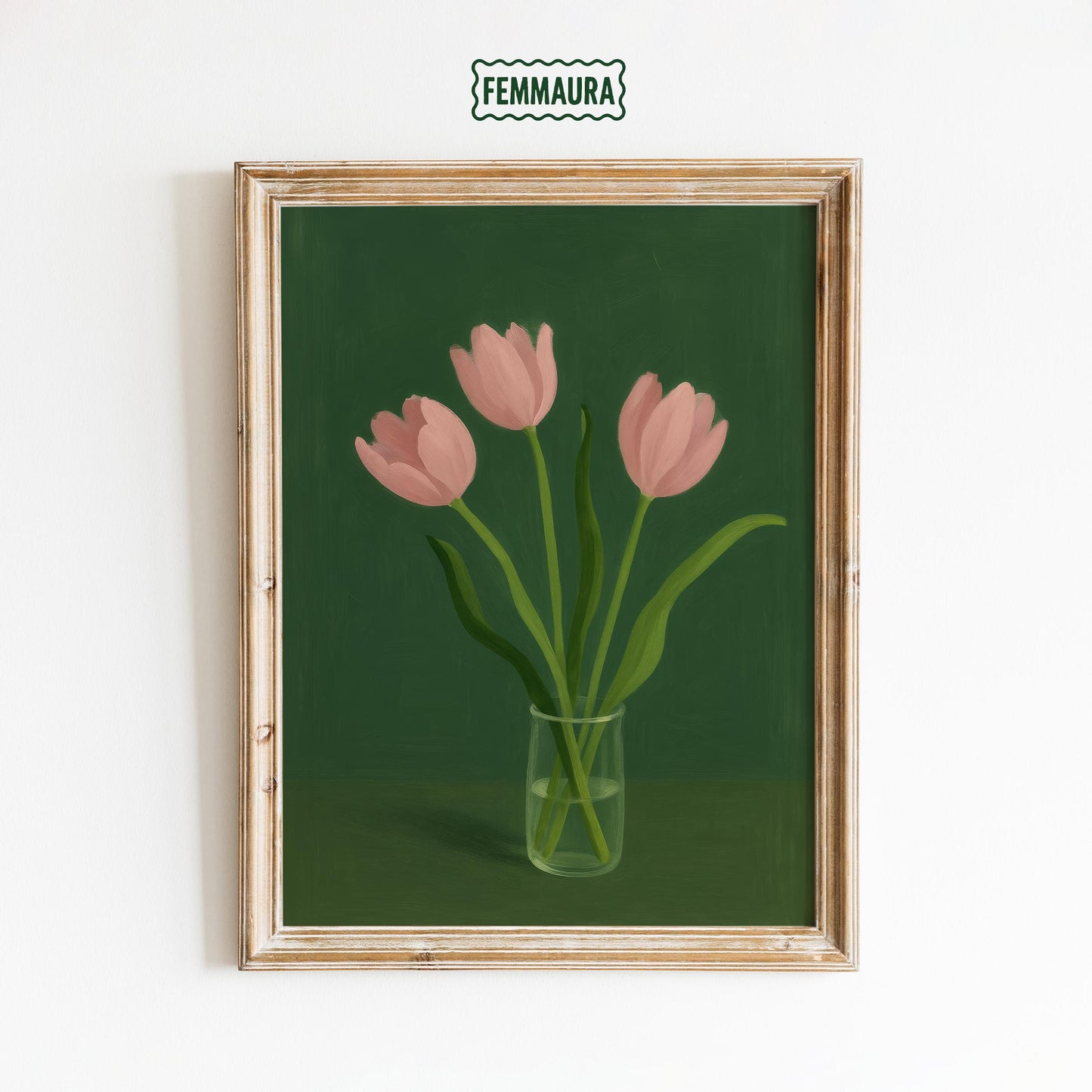 Pink Tulip Wall Art – Minimal Botanical Wall Print With Soft Pink Tulips