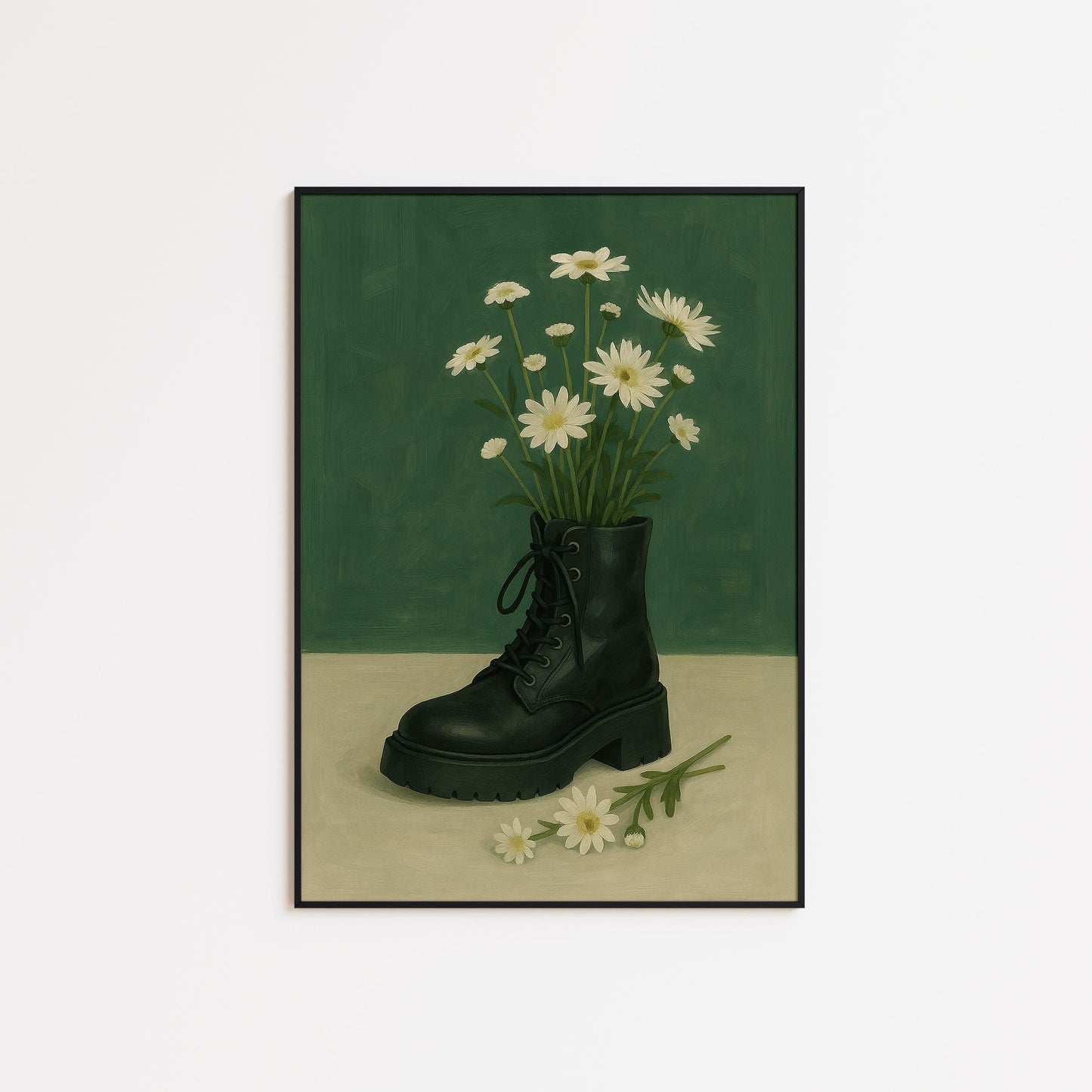 Combat Boot Art Print – Feminine Strength Botanical Wall Art With Daisies