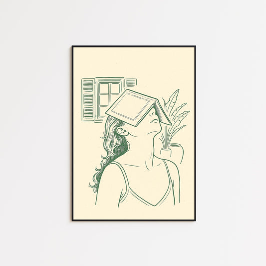 Daydream Reader Poster – Minimal Line Art Woman Print, Femmaura Bold Series
