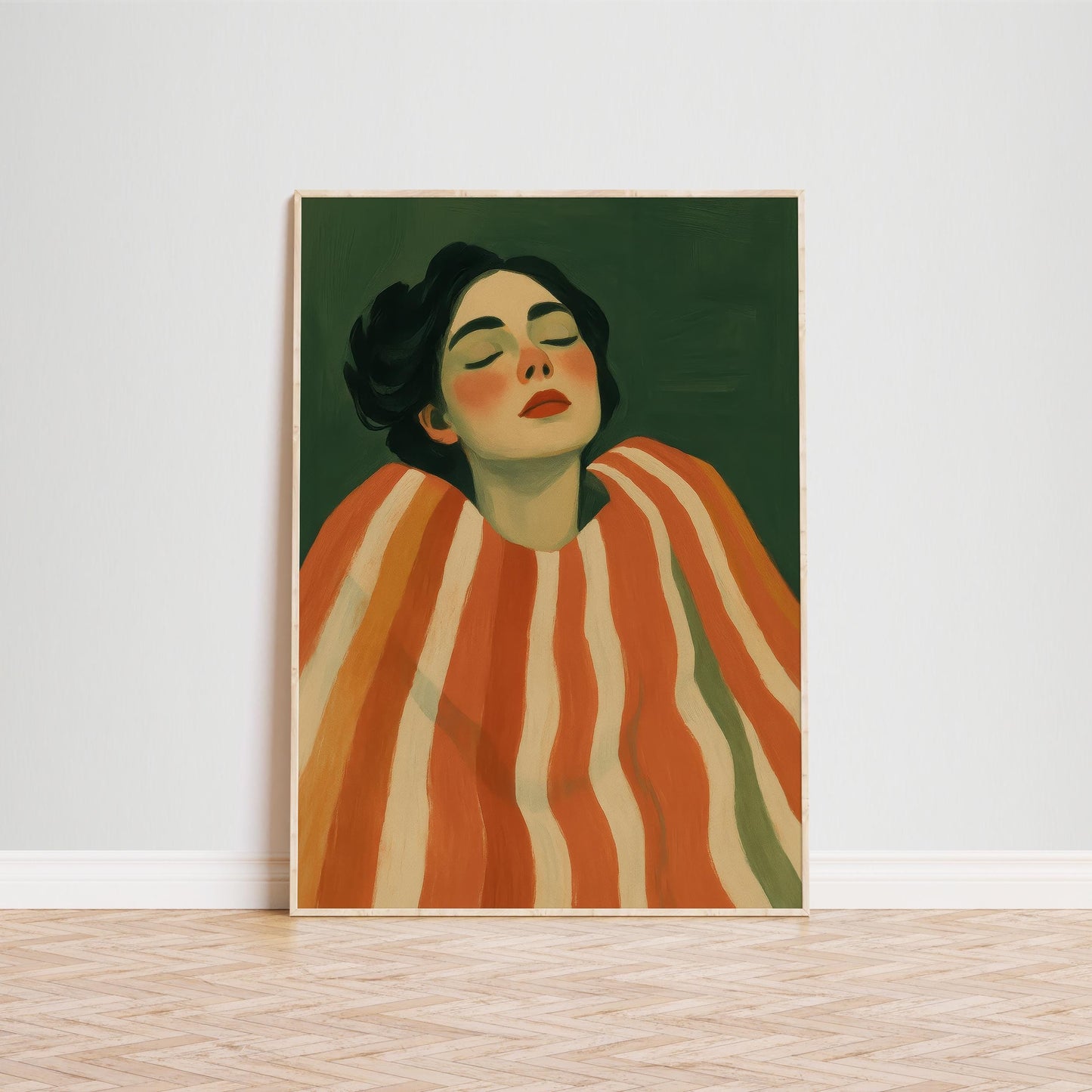 Bold Feminine Portrait – Red Striped Poster | Statement Wall Art for Modern Bedroom Decor