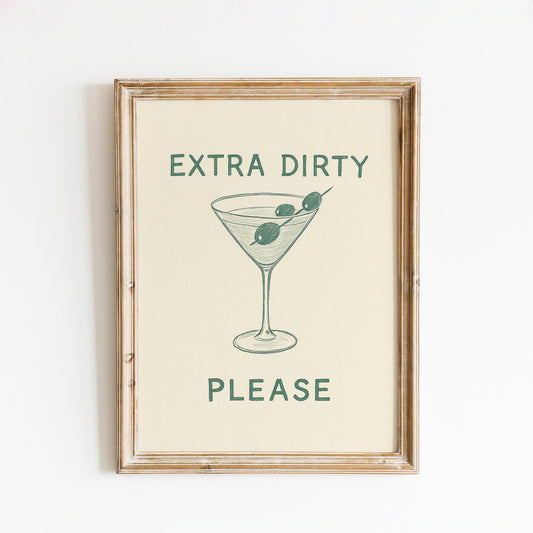 Extra Dirty Please Poster – Martini Bar Wall Art Retro Cocktail Print