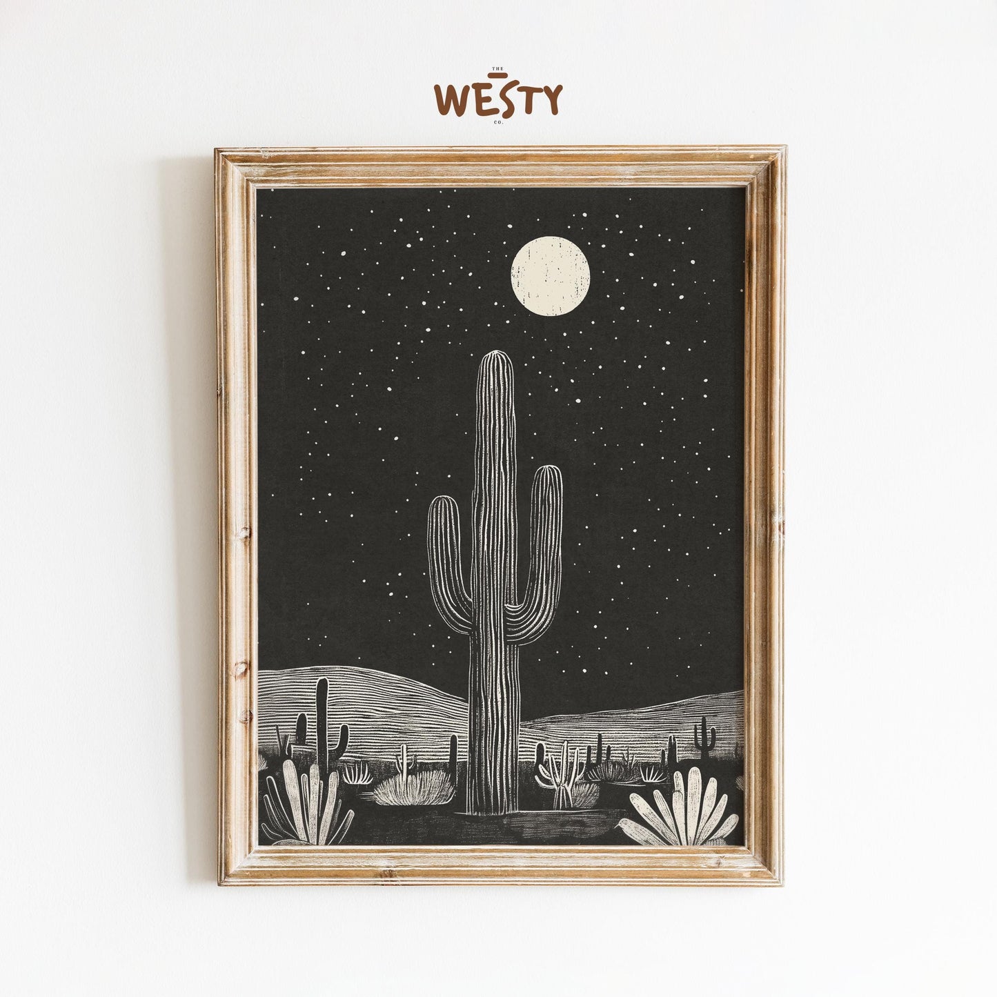 Desert Night Sky Print – Western Cactus Wall Art