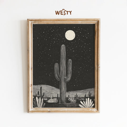 Desert Night Sky Print – Western Cactus Wall Art