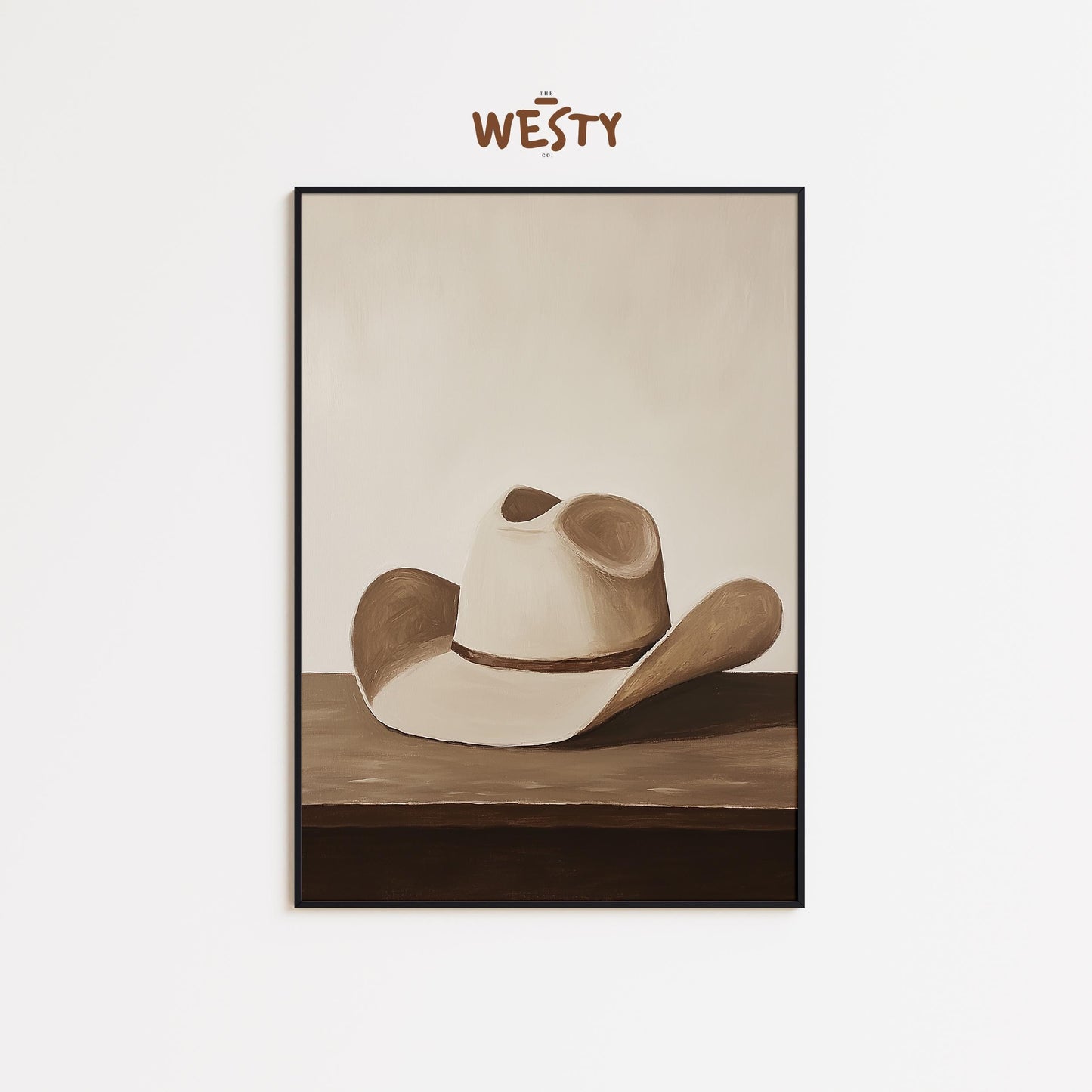 Minimal Cowboy Hat – Rustic Western Neutral Wall Art Print