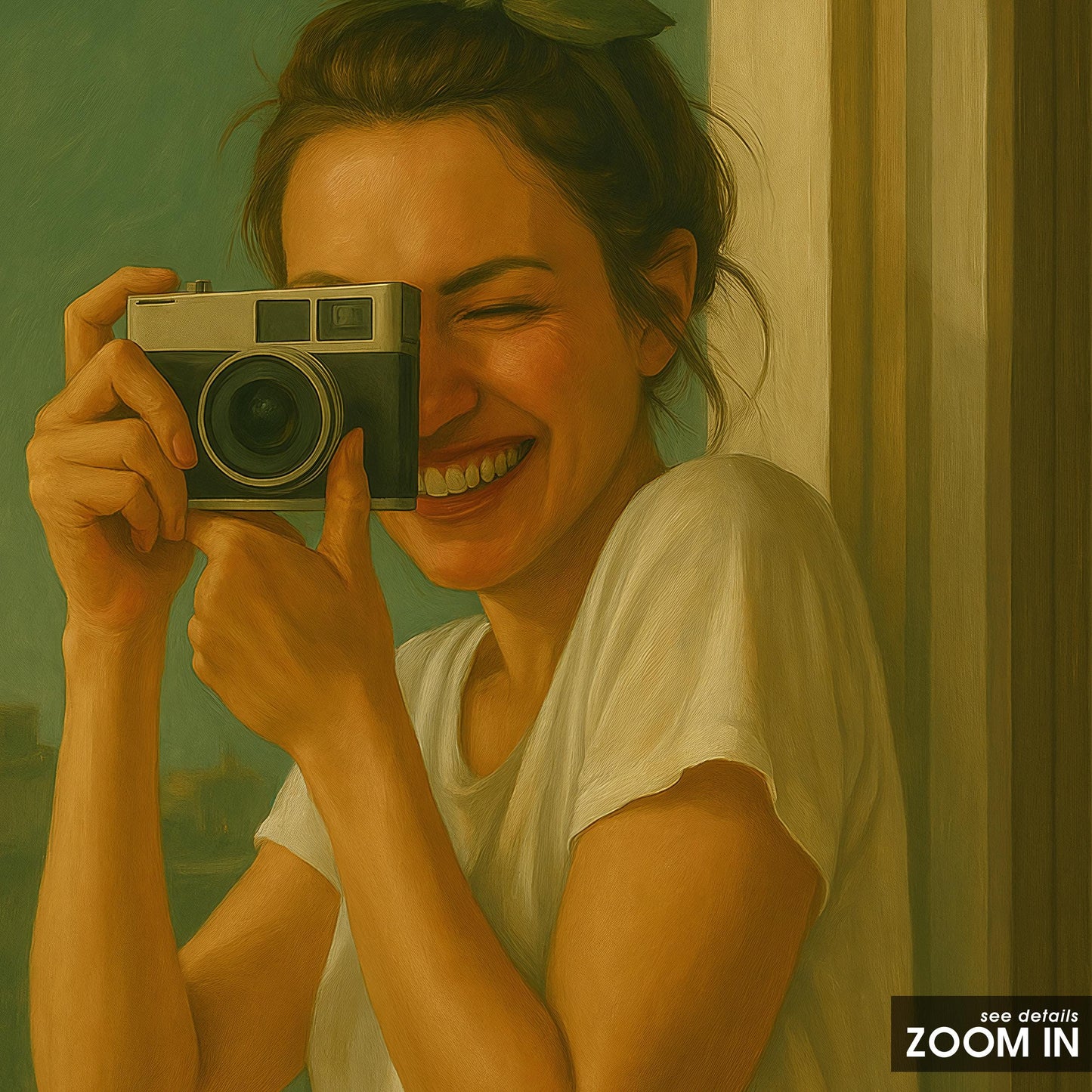 Retro Photography Poster – Smiling Girl Artwork with Vintage Camera Art
