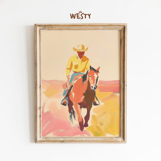 Bold Cowboy Riding Print – Colorful Western Wall Art