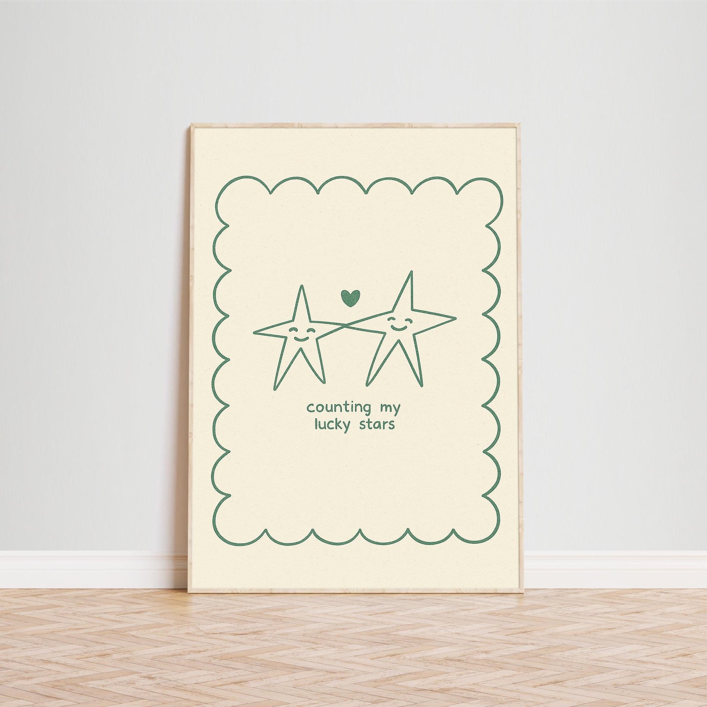 Counting My Lucky Stars Poster – Minimal Cute Line Art, Wholesome Wall Print